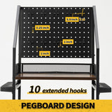 SOYEEZE Fishing Rod Holders for Garage with Pegboard and Lockable Wheels, 3-Tier Fishing Pole Rack with 10 Hooks, Fishing Gear Tackle Box Organizer Up to 12 Rods, Rolling Fishing Storage Cart SOYEEZE