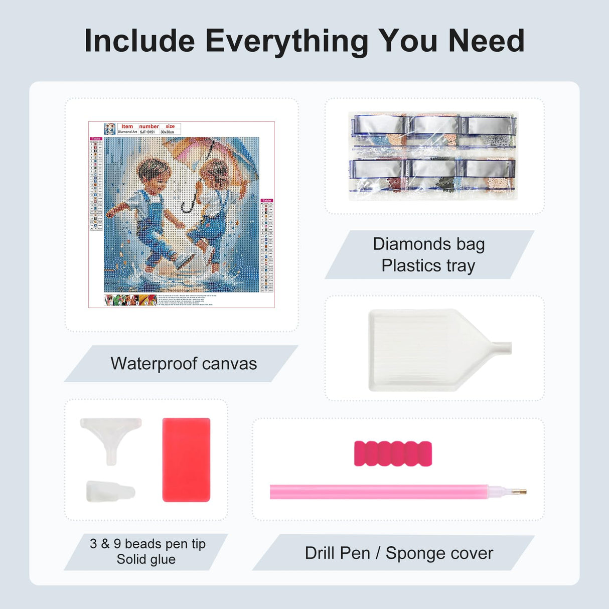 SJUTOUCI Playing in Rain Diamond Painting Kits for Adults, Diamond Art for Beginners, 5D Round Diamond Dots Gem Craft Art Home Wall Decor 12x12 inch SJUTOUCI