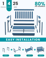 SERWALL Outdoor Bench, HDPE Outdoor Benches Weatherproof, 2-Person Garden Bench with 660 lbs Weight Capacity, Patio Benches for Outdoors, Garden, Porch, Backyard and Park, Navy Blue SERWALL