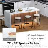 71" Large Imitation Marble Dining Table for 6-8 People, Island Table with LED Lights, Mordern Marble Stripes Kitchen Dining Table with Grille design for Dining Room, Home, Office, Living Room（white） Gyfimoie