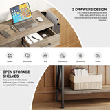 Gizoon 47" Console Table with 3 Drawers, Industrial Entryway Table with 3 Tier Storage Shelves, Narrow Long Sofa Table for Entry Way, Hallway, Couch, Living Room, Kitchen, Grey Gizoon