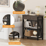 FATORRI Rustic Bookshelf with Drawer, Industrial Wood and Metal Bookcase, Small Book Shelf and Low Book case for Small Space (Walnut Brown) FATORRI