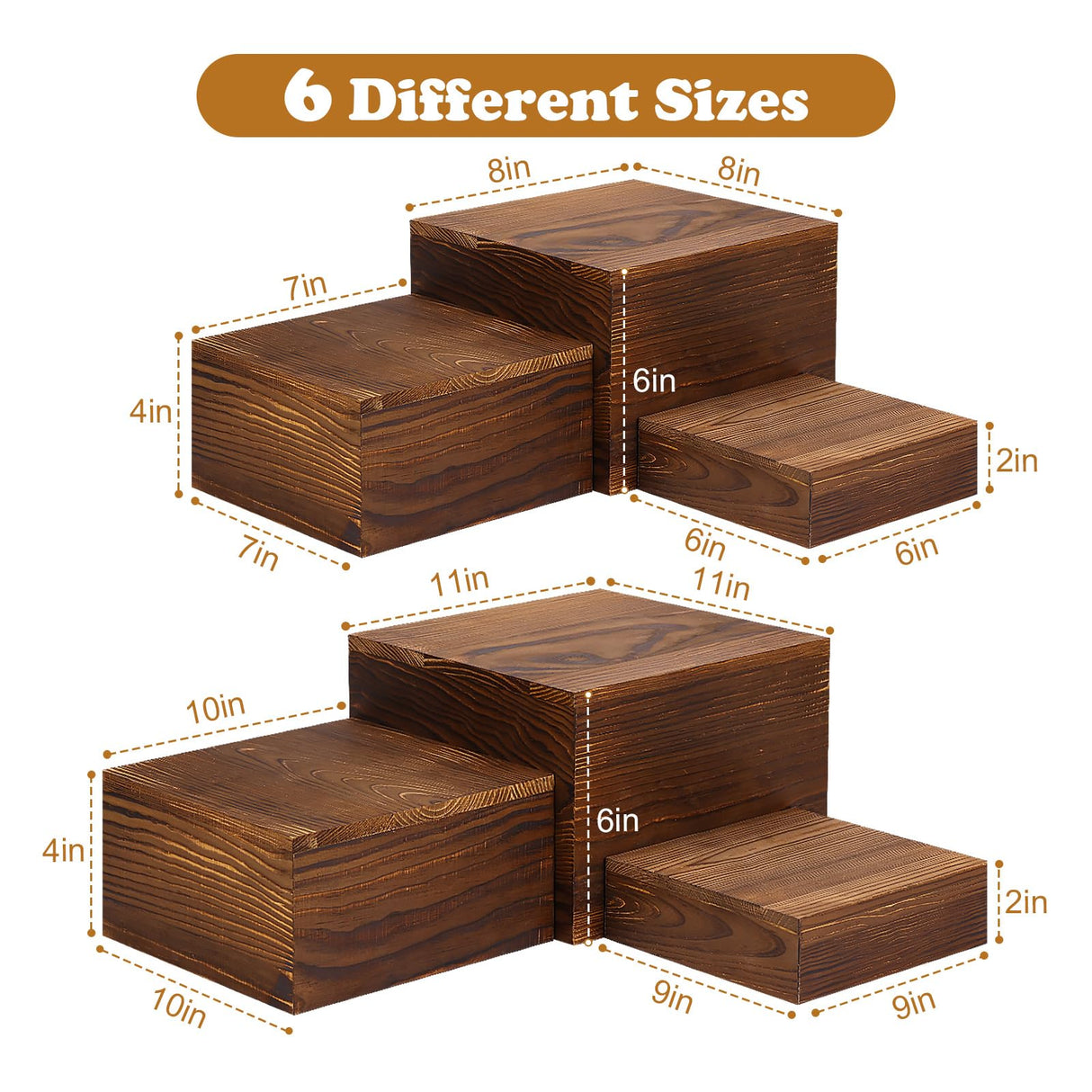 6 Pack Wooden Risers Display Stands Square Buffet Risers for Party Wood Cake Stands Rustic Cupcake Stands Wooden Crates for Display Wood Risers for Decor Wooden Food Display Risers Nesting Risers LEIFEOSH