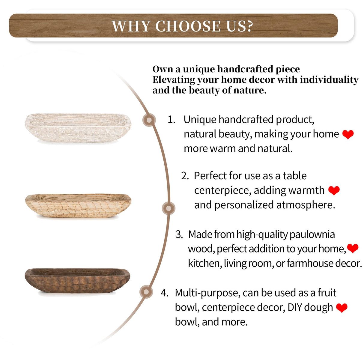 Hanobe Decorative Wood Dough Bowl: Wooden Centerpiece Table Decorations Natural Candle Holder Tray Decor Rustic Unfinished Hand Turned Trough Centerpieces for Dining Room Kitchen Hanobe