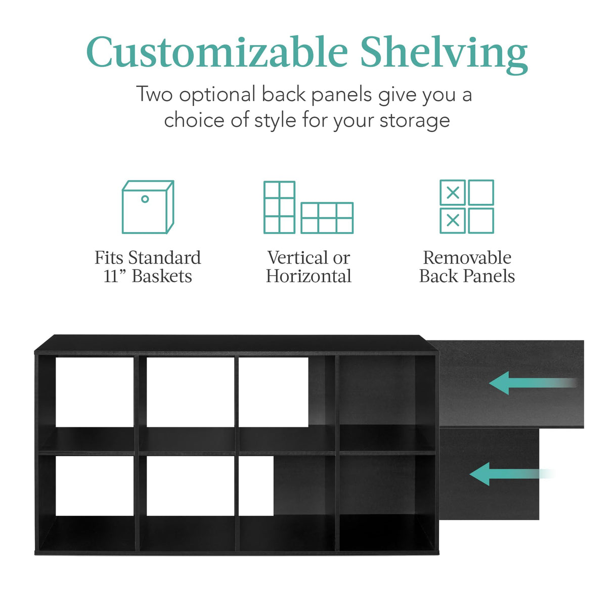 Best Choice Products 8-Cube Storage Organizer, 11in Shelf Opening, Bookcase, Display Shelf, Customizable w/ 3 Removable Back Panels – Black Best Choice Products