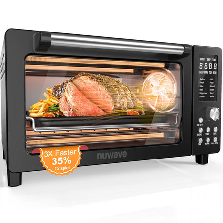 Nuwave Bravo Pro Smart Air Fryer Toaster Oven Combo, Airfryer Convection Oven Countertop, 12-in-1 Functions with Quicker & Even Crisp Technology, 1800W, 50-450°F, PFAS-Free, 21QT, Black Nuwave