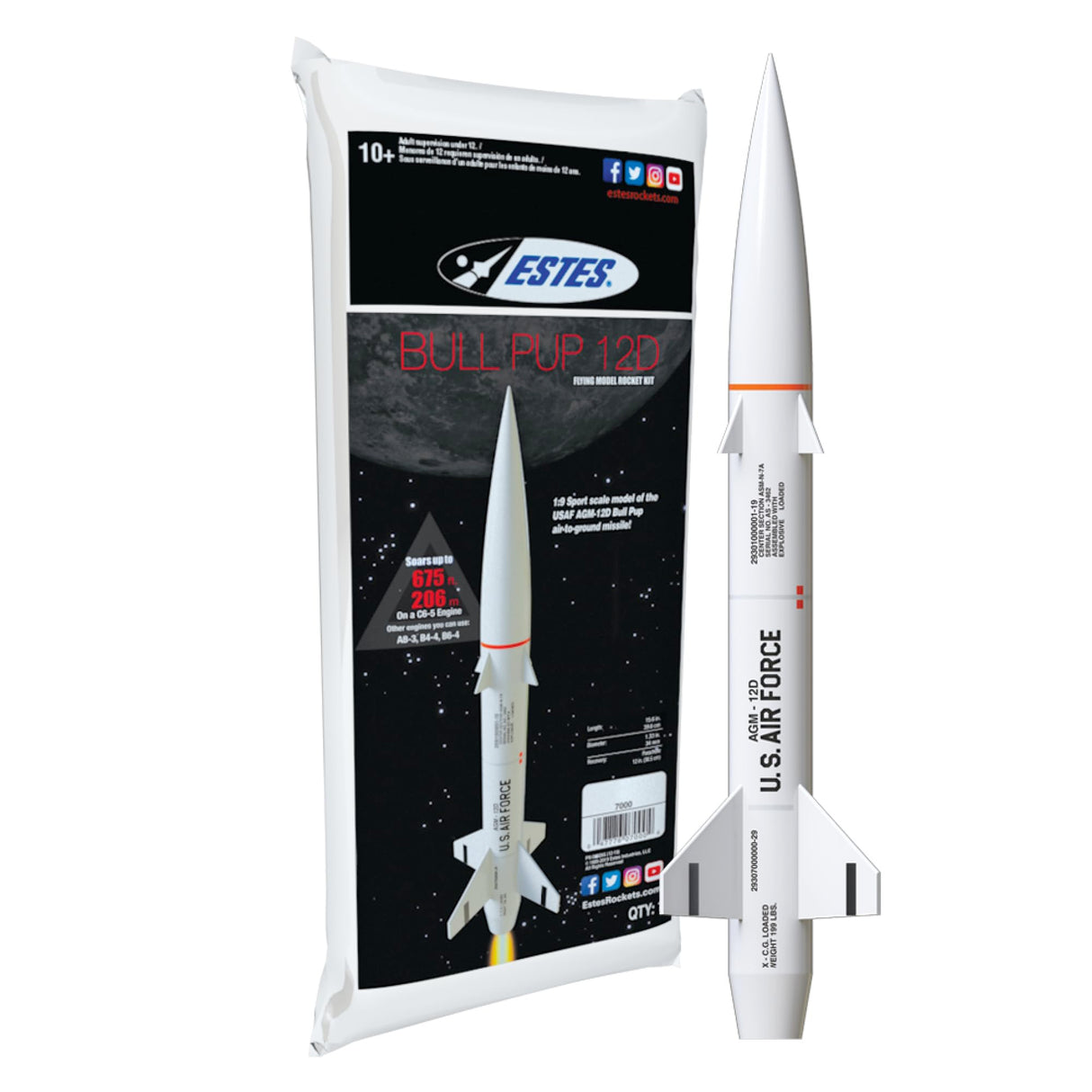 Estes 7000 Bull Pup 12D Rocket-Building Kit, Advanced Flying-Rocket-Model Kit for Ages 10+ Estes
