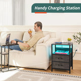 Yoobure Nightstand with Charging Station, LED Night Stand with Fabric Drawers and Storage Shelf for Bedroom, Nightstands Bedside Tables with USB Ports & Outlets, Small Night Stands, Bed Side Table Yoobure