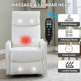 Trustyue Swivel Rocker Recliner Chair, 360° Swivel Recliner with Heat and Massage, Rocker Recliner Upholstered Fabric Nursery Glider Recliner Chair with Side Pockets for Living Room PU White Trustyue