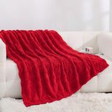 Linecooo Red Fleece Throw Blanket 50”×60” for Couch Sofa Bed,Super Soft Cozy Plush Microfiber Flannel Blanket with 3D Checkered Design Lightweight Decorations for Adults,Woman,Girls Linecooo