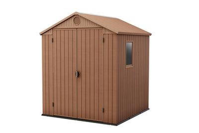 Keter Darwin 6 x 6 Foot Spacious Heavy Duty Outdoor Storage Shed for Organizing Garden Accessories and Tools with Double Doors and High Ceiling, Gray