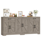 BOTLOG 71” Large Sideboard Buffet Cabinet with Storage, Farmhouse Kitchen Buffet Cabinet with Adjustable Shelves and 6 Barn Doors, Wood Coffee Wine Bar Console Table for Kitchen, Dining Room, Ash Grey BOTLOG