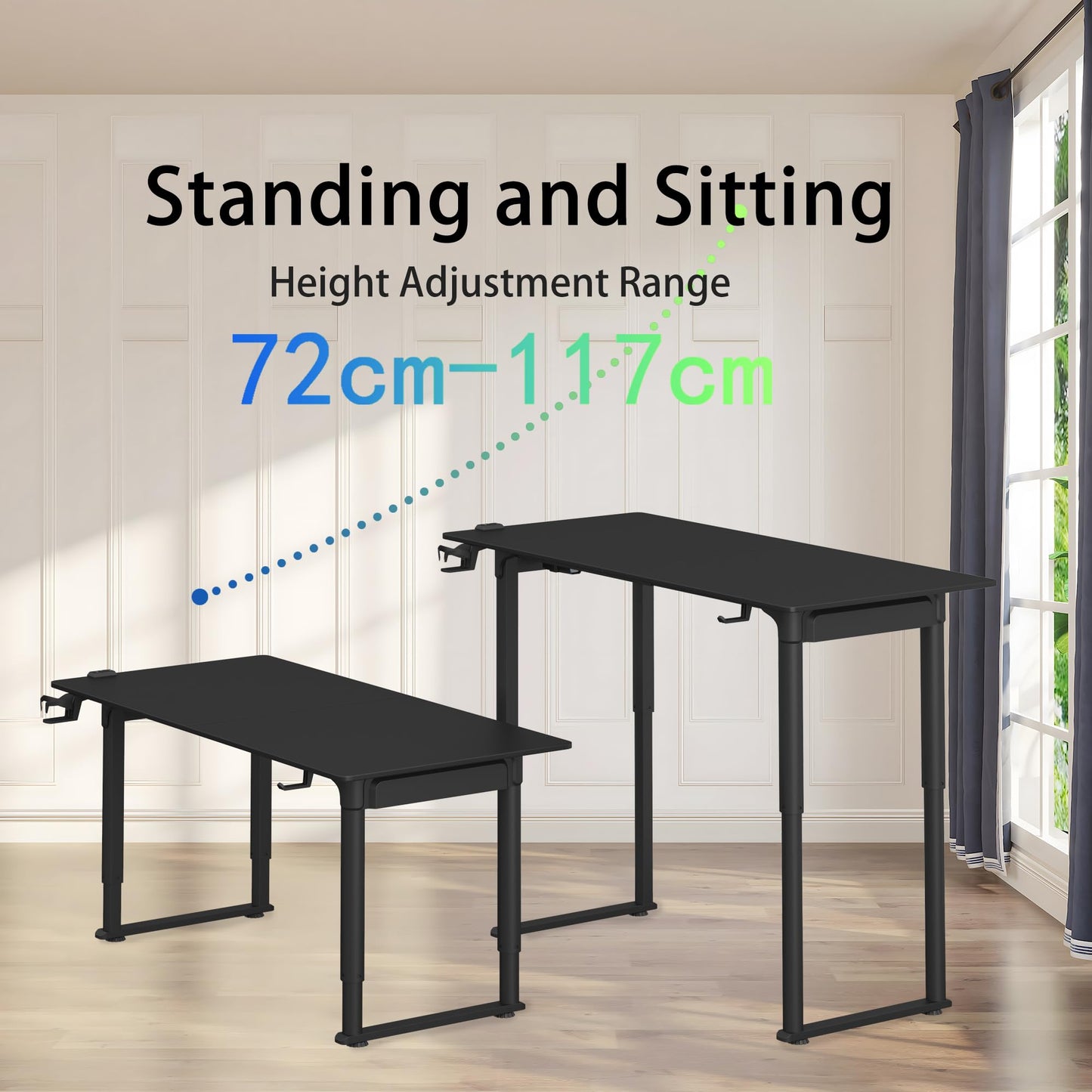 Panana Standing Desk with Dual Motors 4 Legs Lift, 63'' x 29.5" Electric Sit Stand up Desk Height Adjustable Home Office Table with Splice Board, Computer Desk Memory Preset, Black - WoodArtSupply