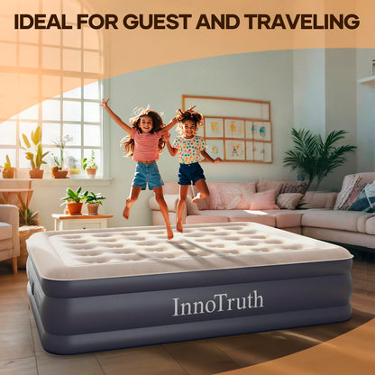 InnoTruth Queen Air Mattress with Built in Pump, 18" Raised Blow Up Colchones Inflables Airbed for Guests & Home, Inflatable Mattresses, Ideal for Home Use and Outdoor Camping, 600lb Weight Capacity