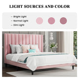 SHA CERLIN King Bed Frame/Velvet Upholstered Platform Bed Frame with Headboard/Strong Wood Slats Support/Mattress Foundation/No Box Spring Needed - Pink SHA CERLIN