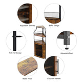 coucheta Corner Bar Cabinet, Wine Bar Cabinet with Led Lights and Adjustable Shelf, Corner Liquor Cabinet with Glass Holder and Storage Space, Rustic Brown coucheta