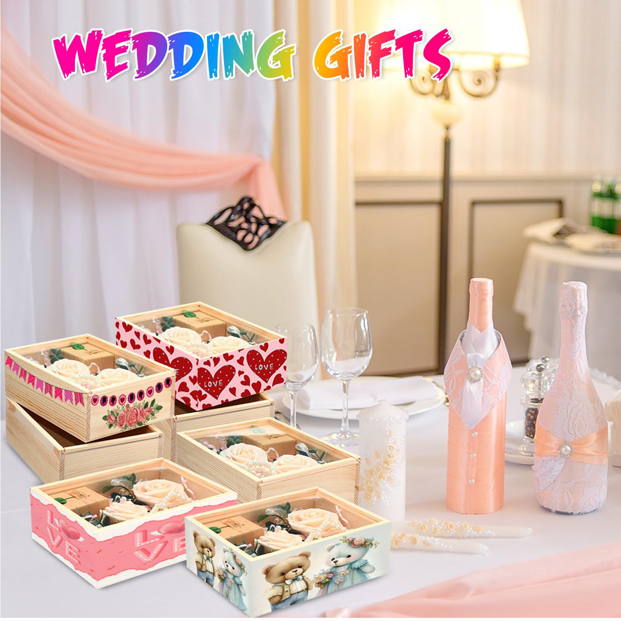 Thyle 6 Pcs Wood Boxes with Window for Crafts 7.8 x 6 x 2.8 Inch Unfinished Wood Box Small Wooden Storage Boxes Wooden Display Box with Sliding Transparency Lid for DIY Birthday Party Gift Favor Thyle