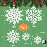 36pcs Snowflakes-Christmas Tree Decorations, Snowflake Ornaments for Tree, Plastic Glitter White Snow Flakes Ornaments, Christmas Indoor Winter Wonderland Decor kockuu