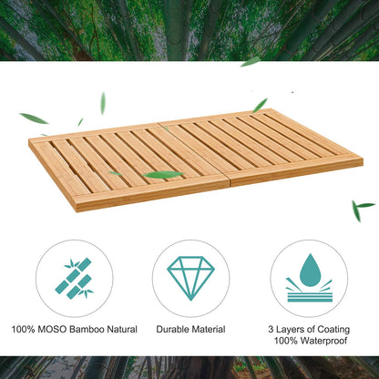 Waterproof Bamboo Bath Mat for Shower, Foldable | Non-Slip | Heavy Duty, Wooden Bath Mat, Floor Mat and Doormat for Indoor Outdoor, 23.4in x 15.6in - WoodArtSupply