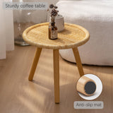HuiDao Rattan Round Coffee Table, Boho Circle Side Table End Table for Living Room, Small Mid Century Accent Table for Bedroom Balcony HuiDao