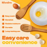 Riveira Dark Bamboo Wooden Spoons for Cooking 6-Piece, Apartment Essentials Wood Spatula Spoon Nonstick Kitchen Utensil Set Premium Quality Housewarming Gifts for Everyday Use Riveira