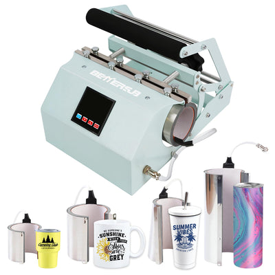 BetterSub 4in1 Set 3oz Shot Glass Tumbler Heat Press Machine 30oz 20oz Sublimation Straight Skinny Tumbler, 11oz 15oz 16oz 17oz Sublimation Mug Heat Transfer Teal