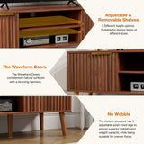 TV Stand for Living Room, Mid Century Modern Entertainment Center for 55/60/65 inch TVs, TV Console with Fluted Door Cabinets and Open Shelves, for Bedroom, Walnut LCRBOL