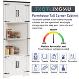 JXQTLINGMU Farmhouse Corner Cabinet, 67" Tall Corner Bathroom Storage Cabinet with 2 Barn Door & Adjustable Shelves for Kitchen, Dining Room, Living JXQTLINGMU