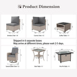 Aukreolis 11 Pieces Patio Furniture Set with Fire Pit Table, Outdoor Sectional Wicker Sofa with Thick Cushions, High Back Swivel Rocker Patio Chairs, Rattan Conversation Set with Coffee Table, Grey Aukreolis