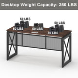 BON AUGURE Farmhouse Computer Desk, Modern Industrial Home Office Desks, Wood Metal Study Writing Table, Sturdy Gaming Desk (Rustic Oak, 54 Inch) BON AUGURE