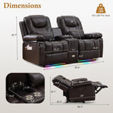 SnyFivv RV Power Loveseat Recliner Sofa, PU Leather Double Wall Hugger Reclining Sofa Home Theater Seating with Console, Cup Holders, LED Lights, 2 Person Couch RV Furniture for Living Room (Brown) SnyFivv