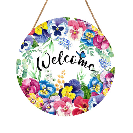 Welcome Spring Summer Floral Flowers Wreaths Sign for Front Door Decor Farmhouse Spring Wood Door Hanger Rustic Wooden Welcome Spring Hanging Door Wall Sign for Outdoor Outside Porch 12”x12” Harooni