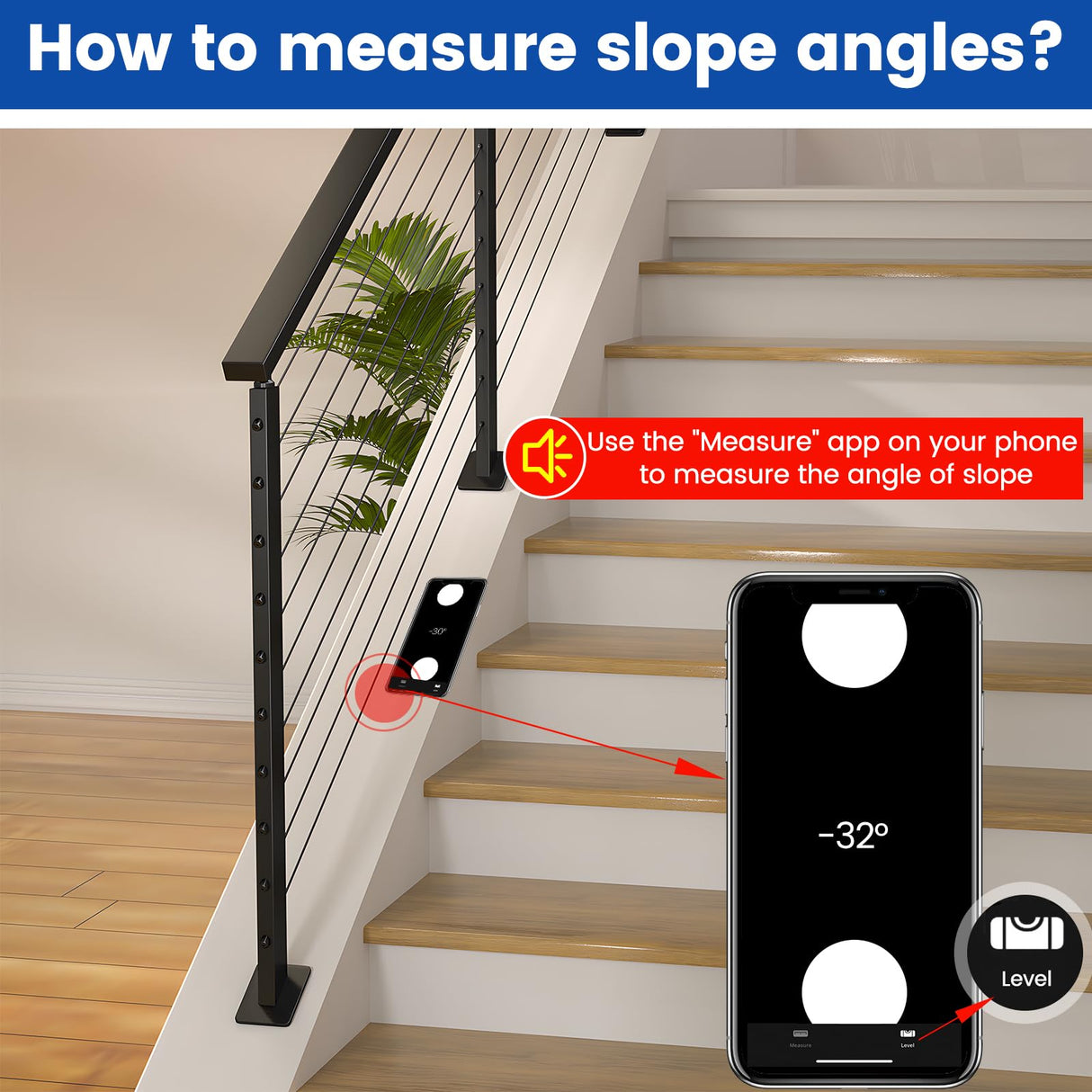 Muzata Black Slope Cable Railing Post 36 Inch for 25-40 Degrees Slope 36"x1"x2" T304 Stainless Steel Cable Railing System Kit Indoor Outdoor with User Guide and 5 Degree Spacer PR11 BA4S Muzata