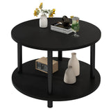 VERFARM 23.6" Round Coffee Table, 2-Tier Small Circle Coffee Table with Storage, Modern Center Accent Table with Metal Frame, Side Table End Table for Small Space, Living Room, Office, Black VERFARM