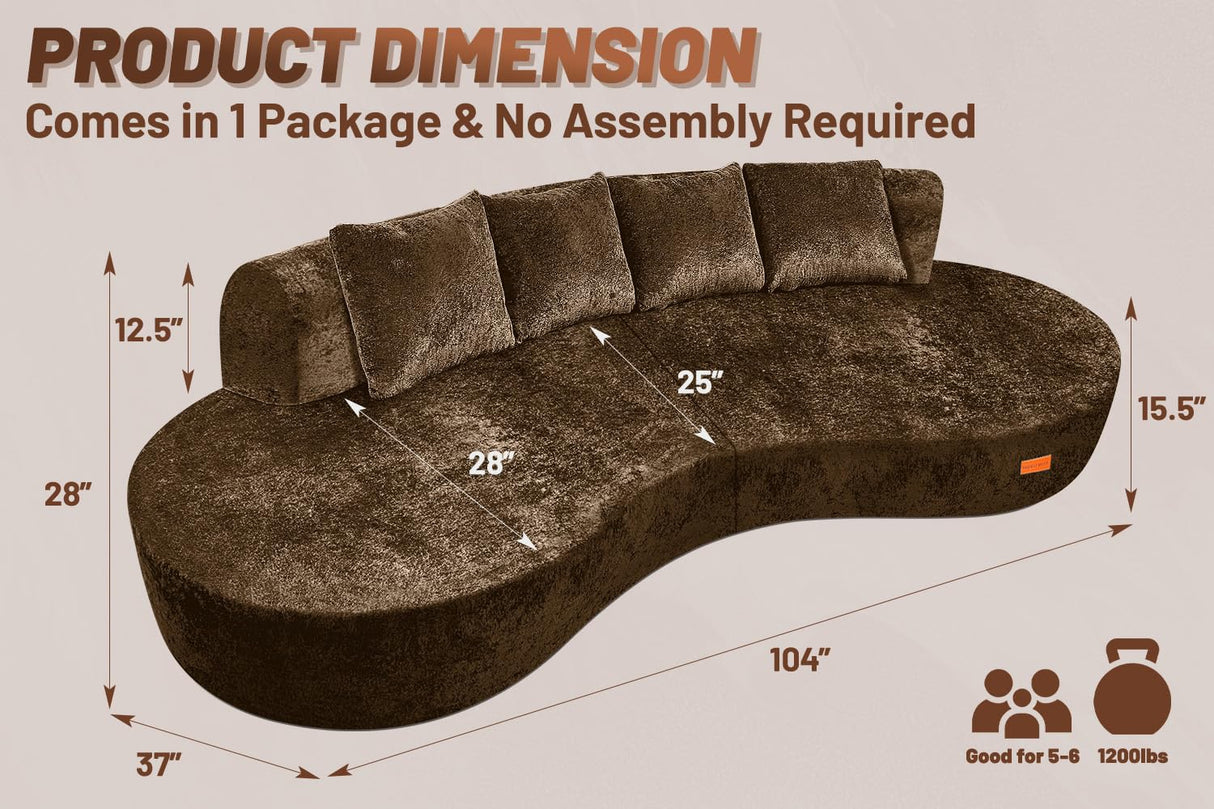 HABUTWAY 104'' Modular Sectional Sofa with Memory Foam Filled, Modern Curved Sofa Deep Seat Cloud Couch with 4 Pillows, No Assembly Required, Oversized Couches for Living Room Apartment Office, Brown HABUTWAY