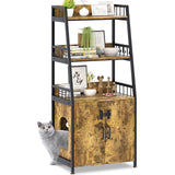 Katrawu Litter Box Enclosure with Shelves, Hidden Cat Enclosure Furniture,2-in-1 Tall Cat Litter Box Cabinet,Cat Washroom with Free Cat Scratch Pad,Rustic Brown 52in H Katrawu