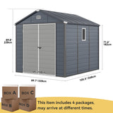 DWVO 8x9FT Outdoor Storage Shed w/o Floor, All-Weather Plastic Shed with Lockable Doors, Window & Vents, Plastic Tool Shed for Backyard, Patio, Poolside, Lawn, Gray DWVO