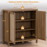 SICOTAS Rattan Sideboard Buffet Credenza Cabinet - 2 Pieces Farmhouse Kitchen Coffee Bar Cabinet with Rattan Decorated Doors - Boho Chest Storage Buffet Cabinet - Oak SICOTAS