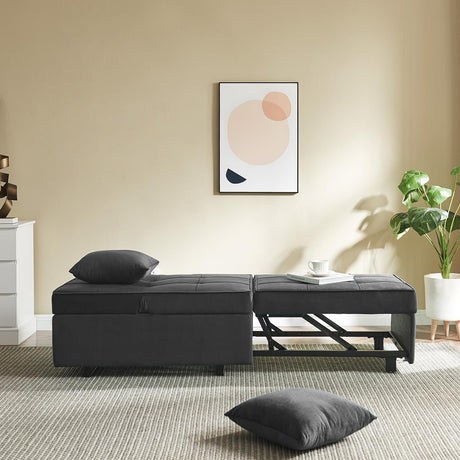 Convertible Sofa Bed 4-in-1 Velvet Sleeper Sofa Chair Bed Pull Out Futon Couch Bed with USB Ports 5 Adjustable Backrest and Pillow Fold Out Ottoman Bed for Adults Small Spaces Living Room, Dark Grey FiveWillowise