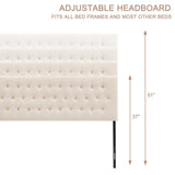 Huatean Home Tufted Upholstered Headboard Twin Size, Solid Wood Head Board with Durable Metal Legs, Adjustable Height Twin XL headboard from 37” to 51” Fabric Headboard in Modern Button Design, Beige Huatean Home