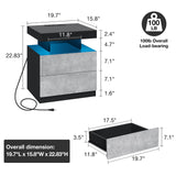 HOMMPA LED Nightstand with Wireless Charging Station & USB Ports High Gloss Bedside Table with LED Light RGB Adjustable Brightness Smart Nightstand 2 Drawers Night Stand for Bedroom Grey HOMMPA