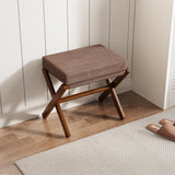 BAMBOOHOMIE Foldable Foot Stool Ottoman, Modern Foot Rest with Bamboo X Legs & Thick Foam Cushion, Folding Foot Stools Small Padded for Bedroom Living Room, Makeup Vanity Stool Chair (Brown - Brown) BAMBOOHOMIE