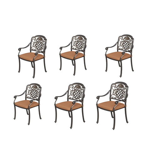 Garvee 6 Piece Patio Dining Chairs with Cushions, Outdoor All-Weather Cast Aluminum Chairs, Patio Bistro Dining Chair Set of 6 for Garden Deck Backyard, Dark Bronze Garvee