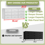 OURPIC Dresser for Bedroom with 9 Drawers, 55 Inch White Dresser TV Stand for 55, 60, 65 Inch TV, Wood Top and Side, Fabric Drawers, Storage, Dressers for Closet, Living Room, Hallway, Entryway OURPIC