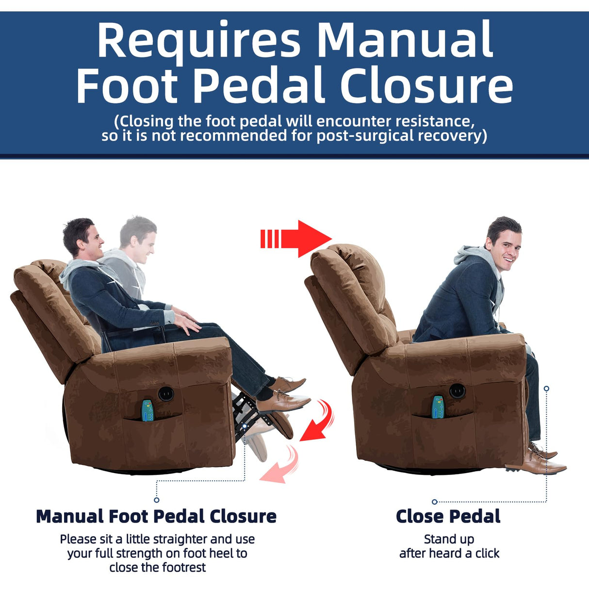 SOCIALCOMFY Swivel Rocker Recliner Chair with Heat and Vibration, 360° Swivel Glider Rocker Manual Reclining Chair, Massage Rocking Recliners with Side Pockets & USB Ports for Living Room, Nut Brown SOCIALCOMFY