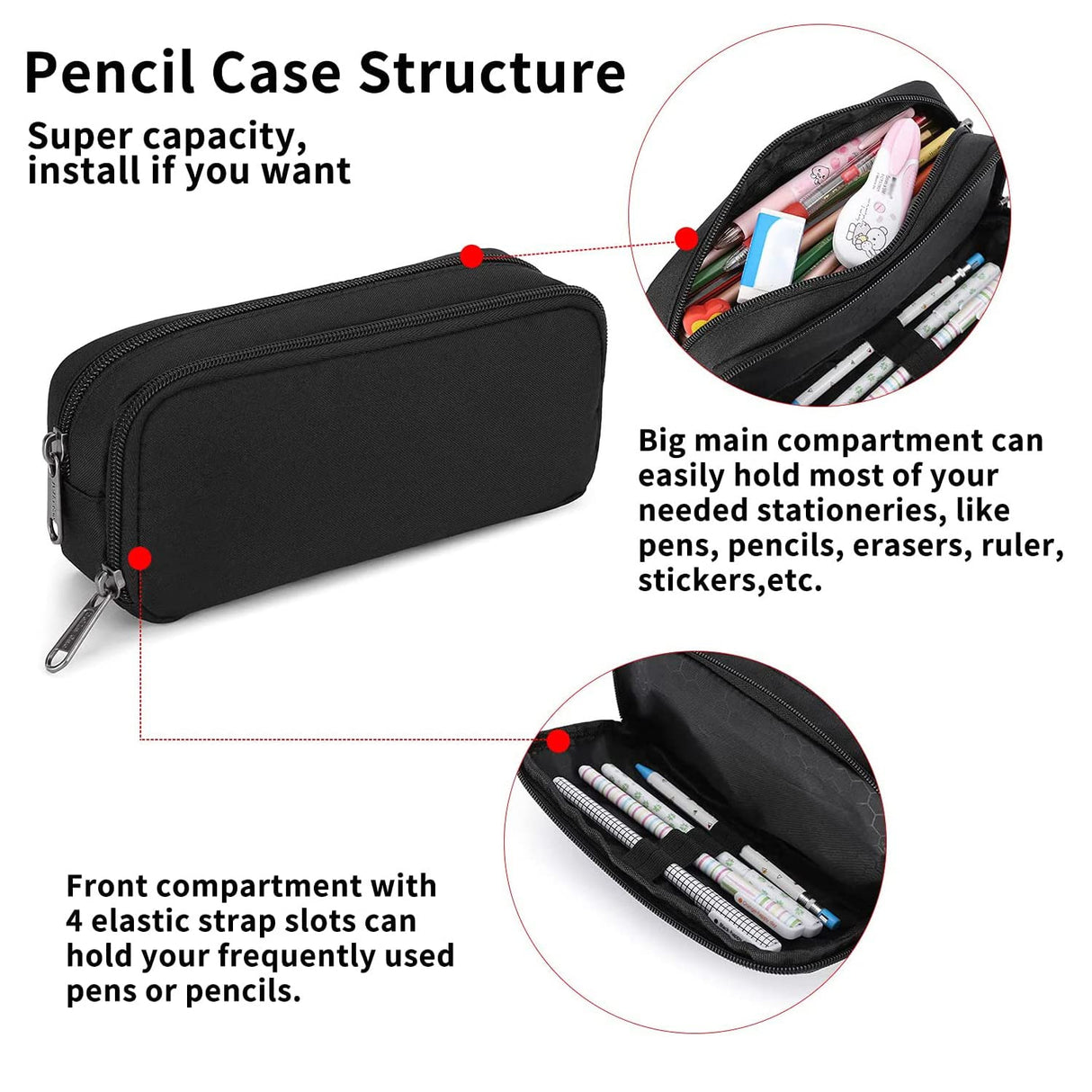 Della Gao Pencil Case Large Capacity Pencil Pouch Aesthetic Pen Bag Office Stationery Organizer Simple Sturdy Multifunctional Pencil Bag for Men - Black Della Gao