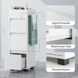 Tangkula Square Bathroom Floor Cabinet, Freestanding Storage Cabinet with 3 Drawers, 4 Top Dividers and 1 Towel Rack, Chest of Drawers for Narrow Places, 12 x 12 x 35.5 Inch (White, 35.5" H) Tangkula
