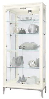 Howard Miller Sheena II Curio Cabinet – White Wire Brushed Display Cabinet Reclaimed Wood Look Aged Nickel Base & Square Pulls Hinged Glass Doors Adjustable Shelves & Mirrored Back for Home Decor Howard Miller