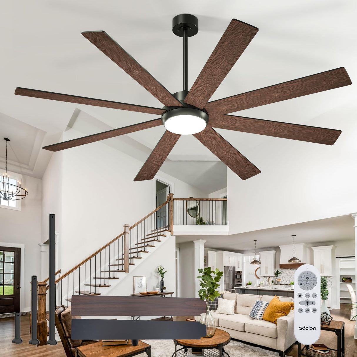 addlon 72 Inch Large Ceiling Fans with Lights, Black Ceiling Fan with Remote Control, Reversible, 5CCT, Dimmable, DC Motor, Modern Ceiling Fan for Living Room, Kitchen, Patio Indoor/Outdoor Use, addlon