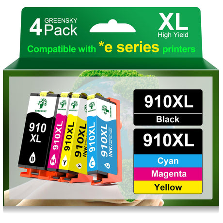 GREENSKY 910XL Ink Cartridges Replacement for HP 910xl Ink Cartridges Combo Pack with HP OfficeJet Pro 8025e 8015e 8022e 8028e 8035e 8025 8035 8020 8022 Printer (Black, Cyan, Magenta, Yellow) GREENSKY